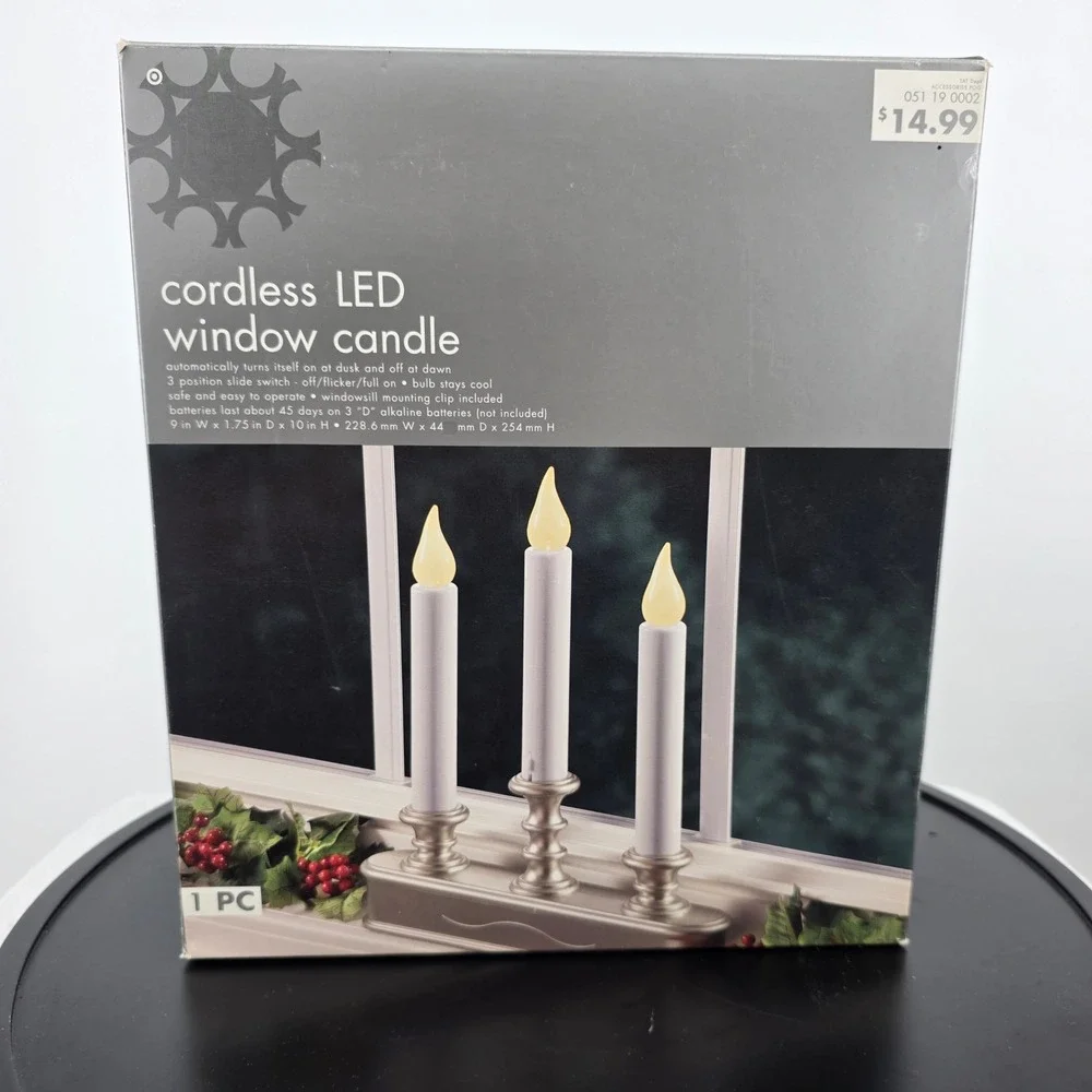 Target Cordless LED Window Candle 3-Light Silver Base Dusk to Dawn Sensor 10in